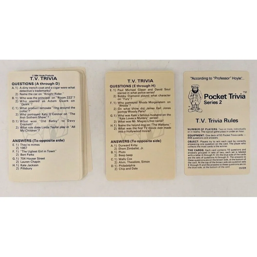 Vintage 1984 Professor Hoyle Television Trivia Card Game Series 2 No 7031